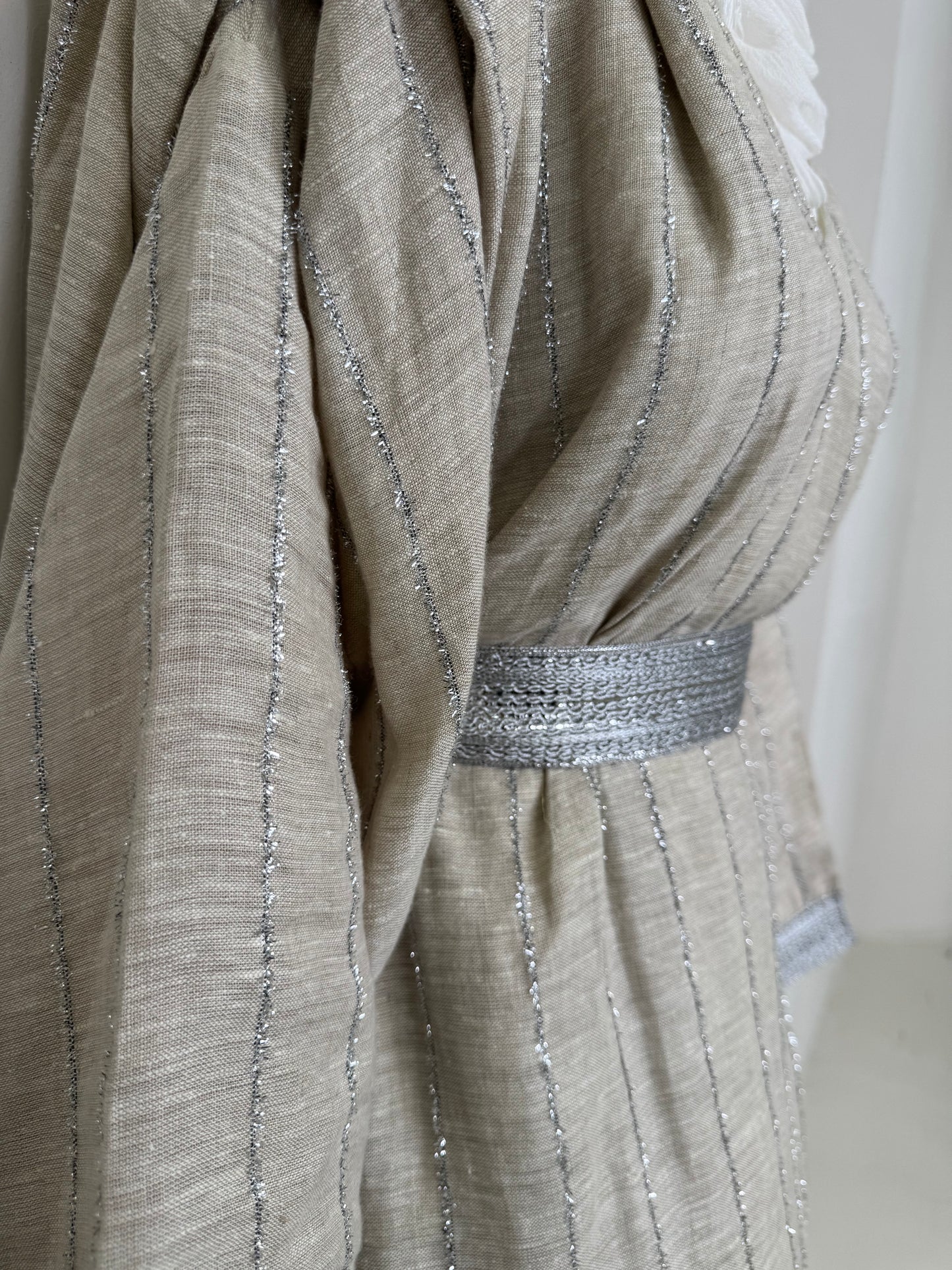 Beige & silver linen gown